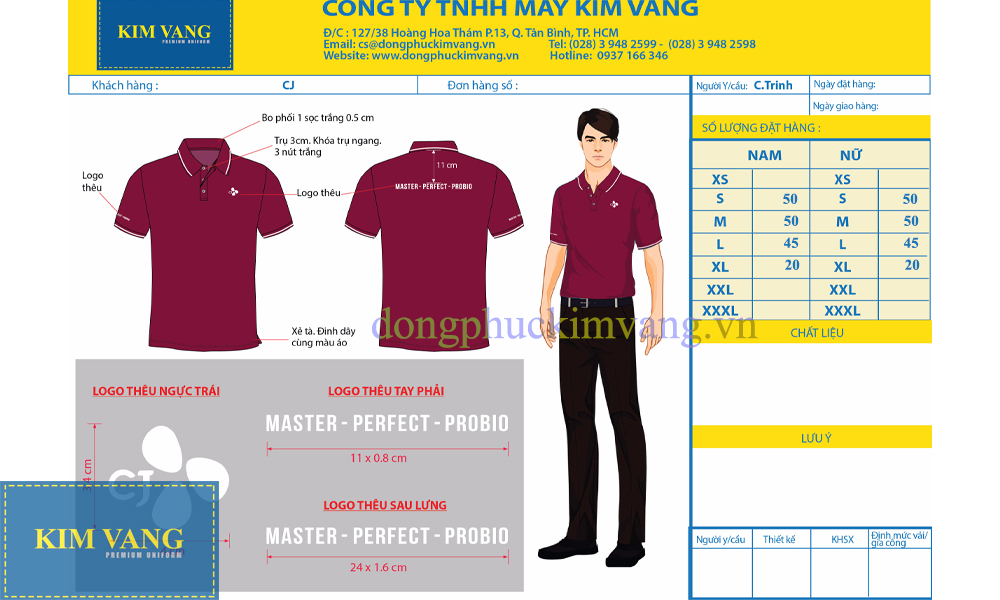 Mẫu Size Áo Thun Của Khách Hàng CJ Tại Kim Vàng