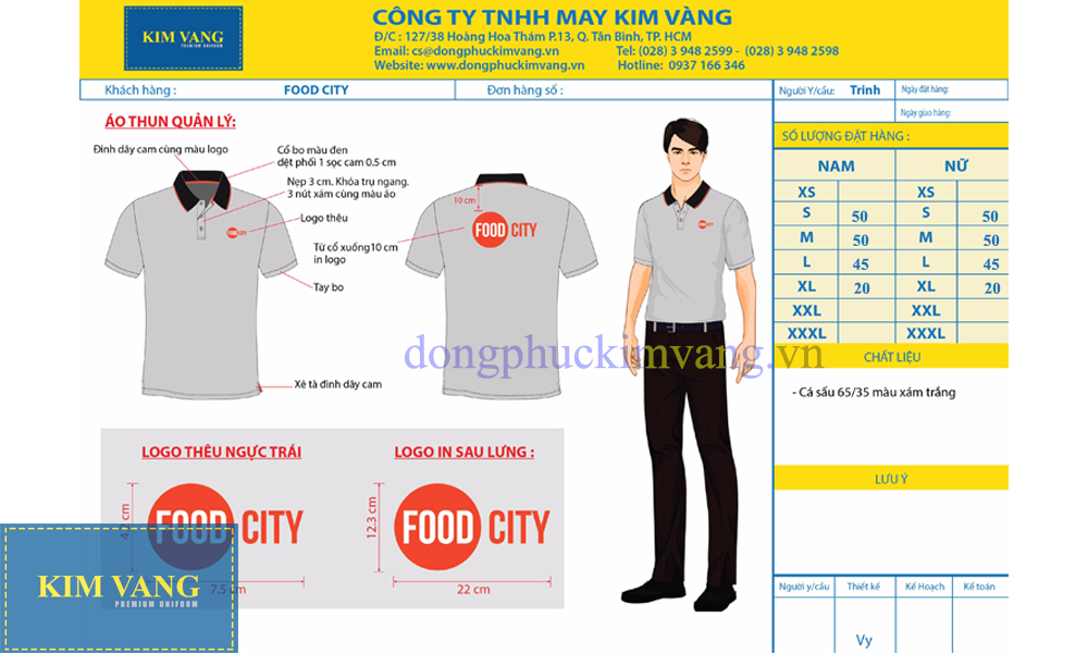 Mẫu Size Áo Thun Của Khách Hàng Food City Tại Kim Vàng