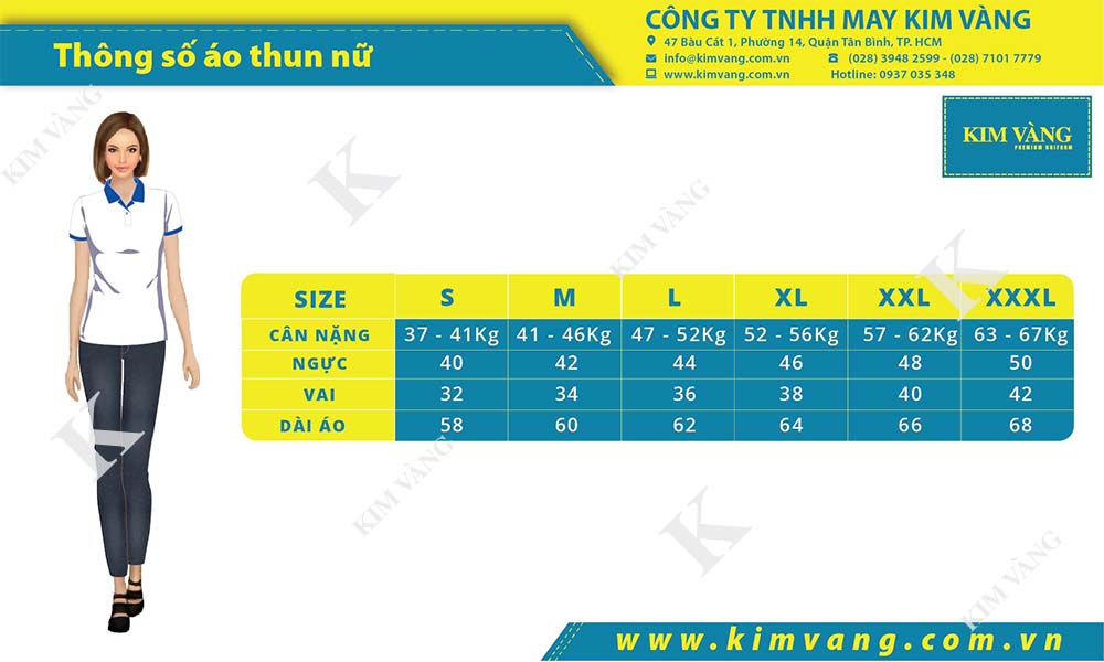 Thông Số Size Đồng Phục Áo Thun - Áo Thun Nữ