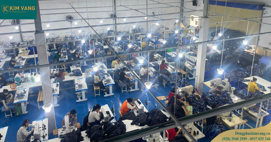 Large scale garment manufacturing workshop for corporate t shirt uniforms in Vietnam