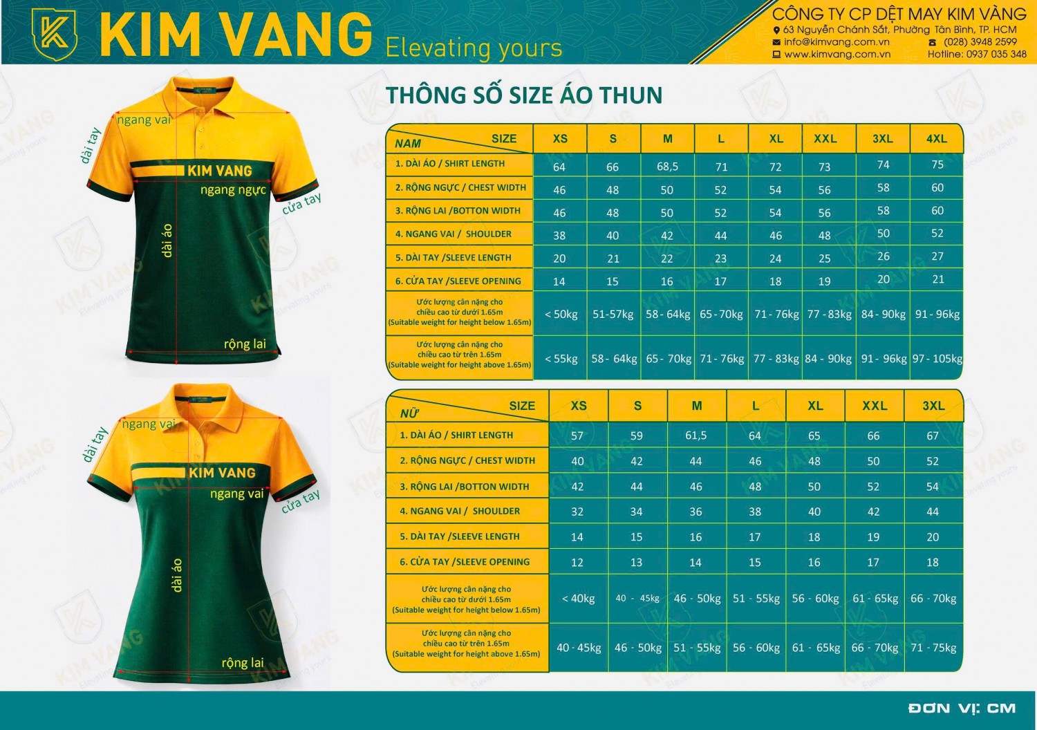 bảng size chuẩn người việt nam áo thun kim vàng