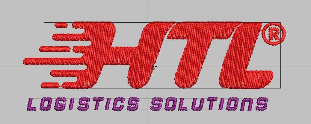 Logo HTL được xử lý thành file thêu trước khi chạy mẫu thực tế.