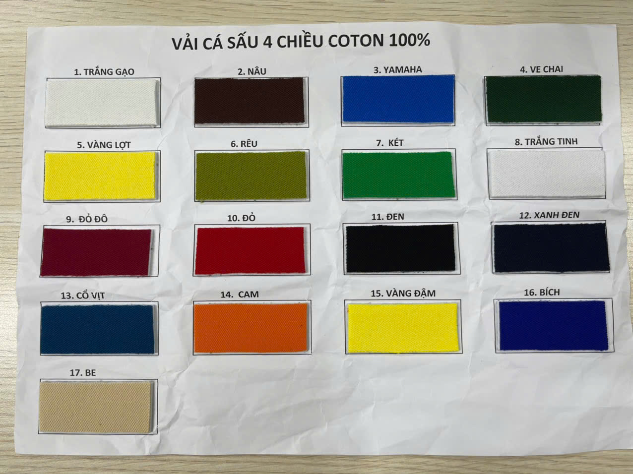 Bảng màu vải cá sấu cotton 100% co giãn 4 chiều tại Kim Vàng.