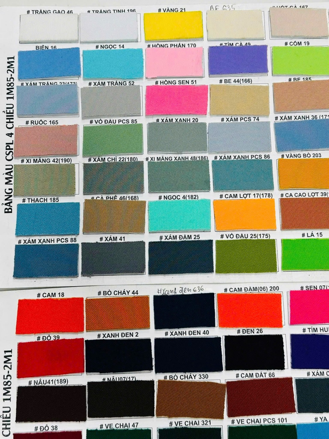Bảng màu vải CSPL co giãn bốn chiều được Kim Vàng dùng tham khảo khi chọn chất liệu áo polo.